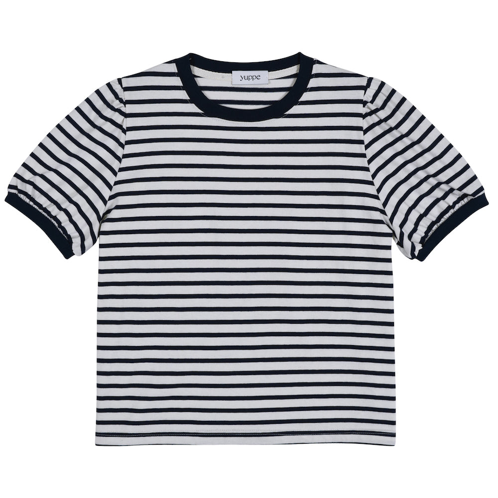 STRIPE SHIRRING T-SHIRT